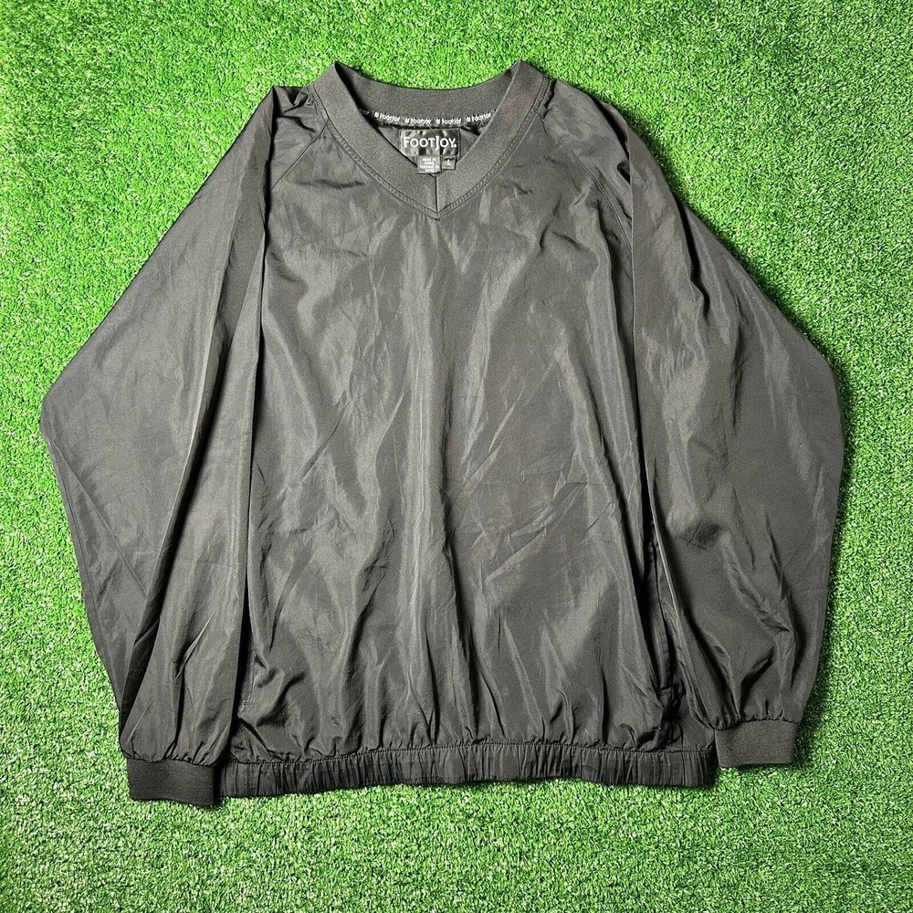 FJ Footjoy Golf Jacket Men’s Large Pullover Windbreaker Lightweight Black V-Neck
